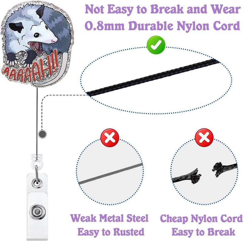 Bydevia Funny Screaming Opossum Badge Reel Retractable for Nurse Nursing RN CNA Medical Worker & Office Staff, Cute Nurse Badge Accessories, Possum ID Badge Holder with Alligator Clip & 24” Durable Nylon Cord - Image 4